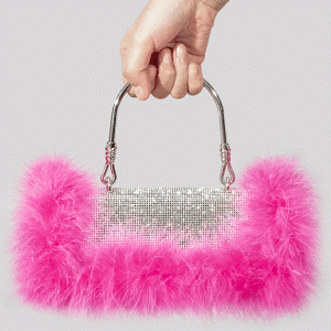 Furry Rhinestone Clutch Bag for Y2K Fashion Lovers - Glamorous Evening Accessory