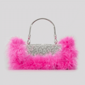 Furry Rhinestone Clutch Bag for Y2K Fashion Lovers - Glamorous Evening Accessory