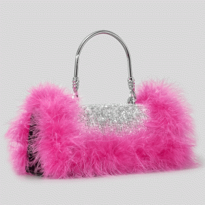 Furry Rhinestone Clutch Bag for Y2K Fashion Lovers - Glamorous Evening Accessory