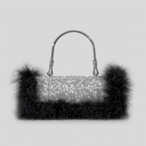 Furry Rhinestone Clutch Bag for Y2K Fashion Lovers - Glamorous Evening Accessory