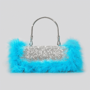 Furry Rhinestone Clutch Bag for Y2K Fashion Lovers - Glamorous Evening Accessory