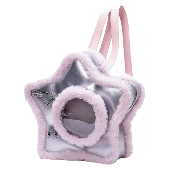 Furry Star-Shaped Backpack for Y2K Aesthetic Lovers - Cute and Cozy Accessory