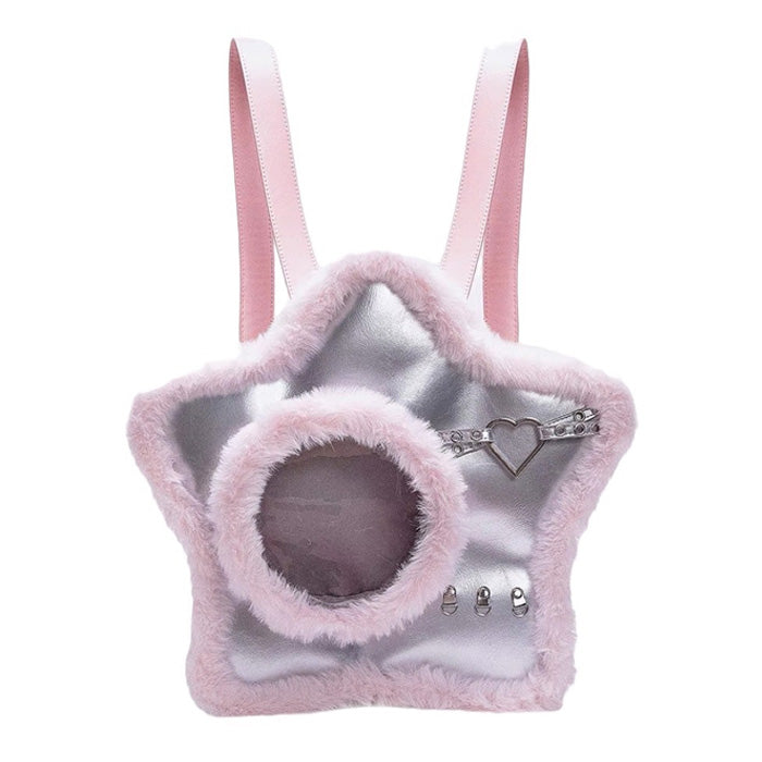 Furry Star-Shaped Backpack for Y2K Aesthetic Lovers - Cute and Cozy Accessory