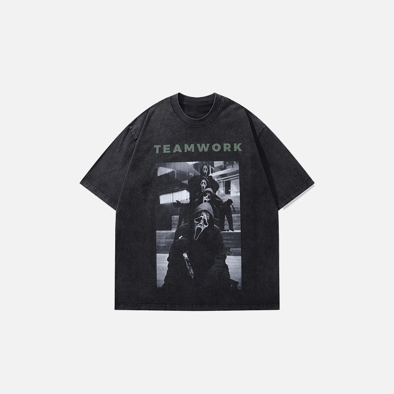 Ghostly Teamwork Y2K Aesthetic T-Shirt - Cute Grunge Style for Unique Outfits