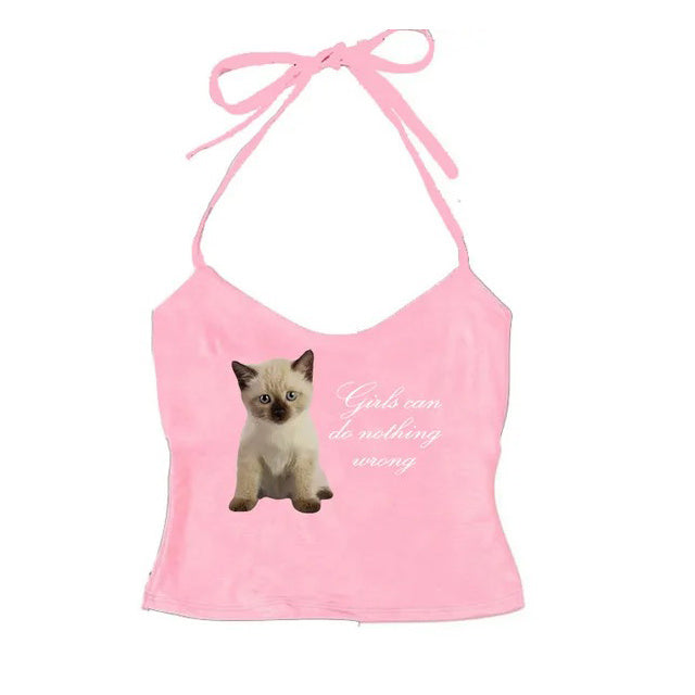 Girls Can Do Nothing Wrong Y2K Halter Top - Cute Coquette Aesthetic Fashion