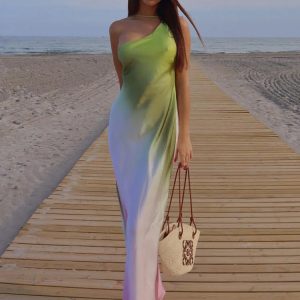 Glam Asymmetric Off Shoulder Dress in Y2K Style for Chic Aesthetic Outfits