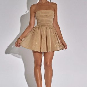 Glitter Glam Y2K Aesthetic Mini Bow Dress for Chic Coquette Style