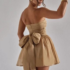 Glitter Glam Y2K Aesthetic Mini Bow Dress for Chic Coquette Style