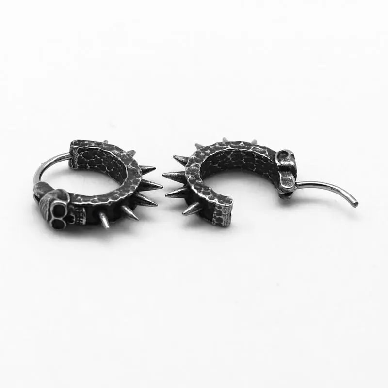 Goth Skull Spiked Hoop Earrings for Grunge Aesthetic and Y2K Fashion Lovers