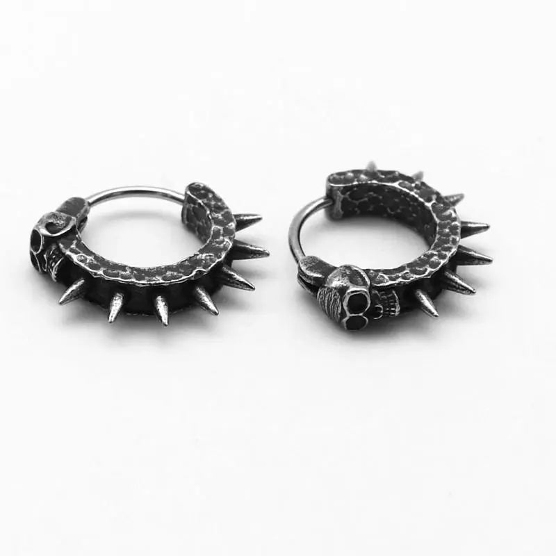 Goth Skull Spiked Hoop Earrings for Grunge Aesthetic and Y2K Fashion Lovers