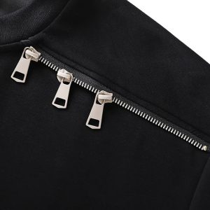 Gothic Black Zip-Up T-Shirt for Y2K Aesthetic and Grunge Style Outfits