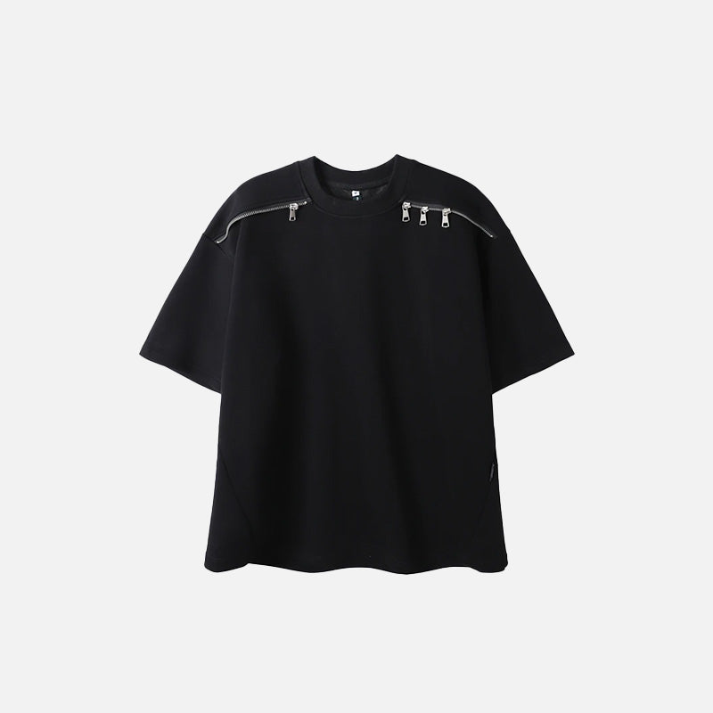 Gothic Black Zip-Up T-Shirt for Y2K Aesthetic and Grunge Style Outfits