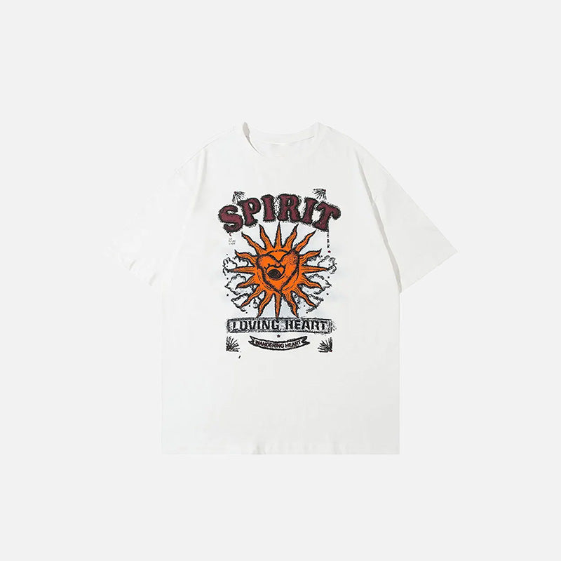 Gothic Loose Sun Spirit Graphic Tee - Y2K Aesthetic Top for Grunge and Coquette Styles