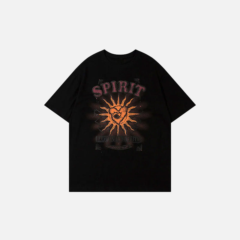 Gothic Loose Sun Spirit Graphic Tee - Y2K Aesthetic Top for Grunge and Coquette Styles