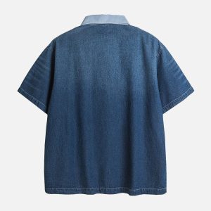 Gradient Denim Polo Tee - Y2K Aesthetic Top for Trendy Outfits and Casual Style