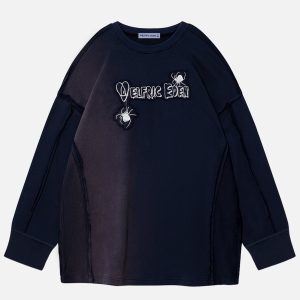 Gradient Embroidery Spider Sweatshirt - Y2K Aesthetic Cozy Top for Grunge and Coquette Styles