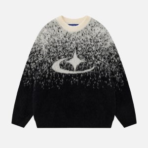 Gradient Jacquard Star Sweater - Y2K Aesthetic Knit Top for Cozy, Cute Outfits