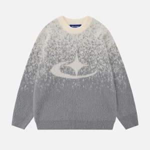 Gradient Jacquard Star Sweater - Y2K Aesthetic Knit Top for Cozy, Cute Outfits