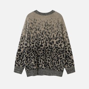 Gradient Leopard Print Y2K Sweater - Trendy Coquette Aesthetic Top for Stylish Outfits