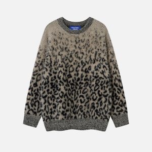 Gradient Leopard Print Y2K Sweater - Trendy Coquette Aesthetic Top for Stylish Outfits