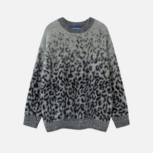 Gradient Leopard Print Y2K Sweater - Trendy Coquette Aesthetic Top for Stylish Outfits