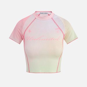 Gradient Print Y2K Tee - Aesthetic Top for Coquette and Grunge Styles