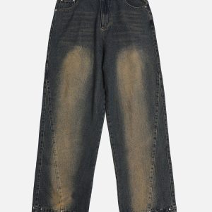 Gradient Raw Edge Y2K Jeans - Trendy Grunge Style Denim for Aesthetic Outfits