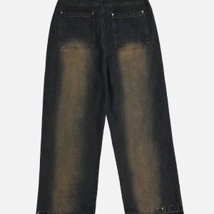 Gradient Raw Edge Y2K Jeans - Trendy Grunge Style Denim for Aesthetic Outfits