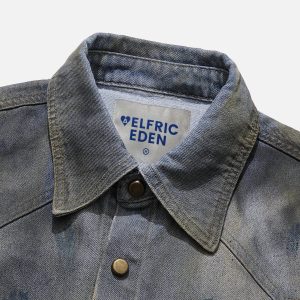 Gradient Washed Denim Jacket - Y2K Aesthetic Outerwear for Trendy Outfits and Layering