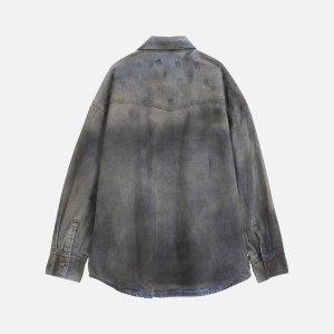 Gradient Washed Denim Jacket - Y2K Aesthetic Outerwear for Trendy Outfits and Layering