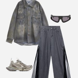 Gradient Washed Denim Jacket - Y2K Aesthetic Outerwear for Trendy Outfits and Layering