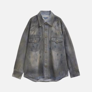 Gradient Washed Denim Jacket - Y2K Aesthetic Outerwear for Trendy Outfits and Layering