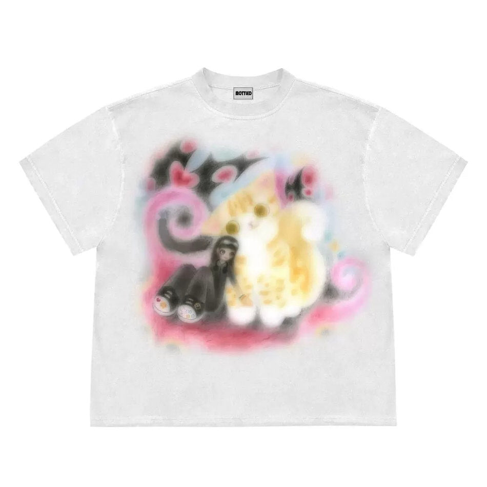 Graffiti Dreams Cat Tee - Y2K Aesthetic Cute Top for Coquette and Grunge Styles