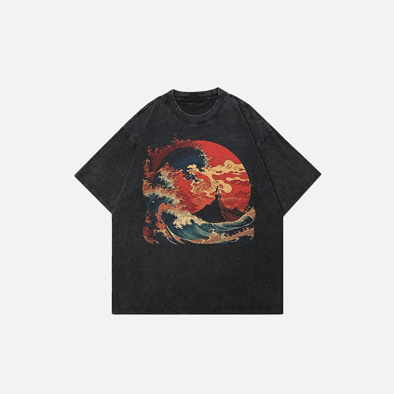 Great Wave Sun Graphic Tee - Y2K Aesthetic Top for Trendy Outfits and Comfy Style