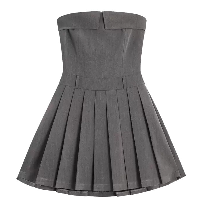 Grey Pleated Mini Dress - Y2K Aesthetic Fashion for Chic and Stylish Outfits