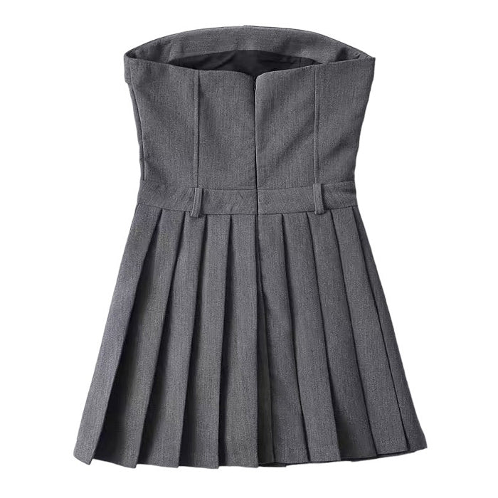 Grey Pleated Mini Dress - Y2K Aesthetic Fashion for Chic and Stylish Outfits