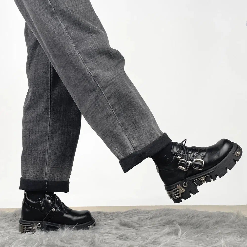 Grunge Aesthetic Belted Lace-Up Platform Boots for Y2K Fashion Lovers