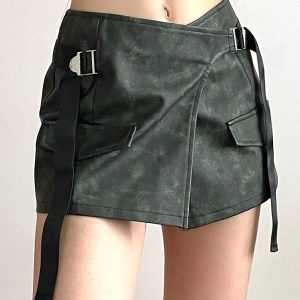 Grunge Aesthetic Cargo Wrap Skirt for Y2K Fashion Lovers