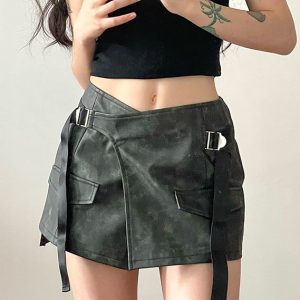 Grunge Aesthetic Cargo Wrap Skirt for Y2K Fashion Lovers