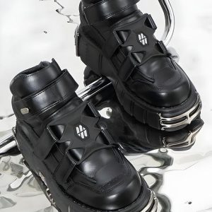 Grunge Aesthetic Chunky Metal Platform Boots for Y2K Style and Edgy Outfits