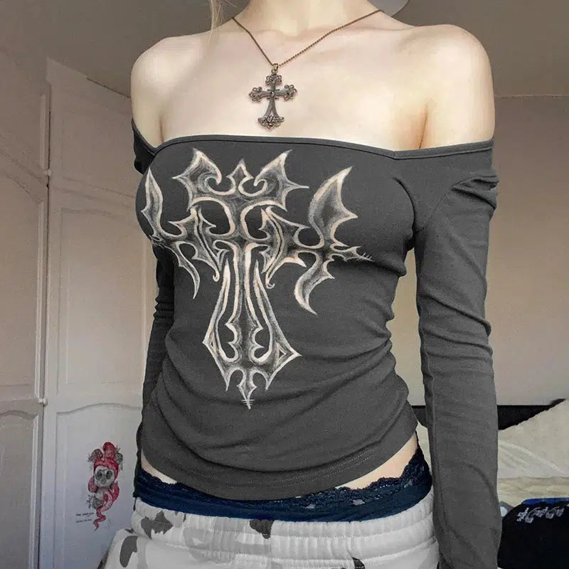 Grunge Aesthetic Cross Bleached Top - Y2K Style Cute Crop for Edgy Outfits