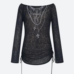 Grunge Aesthetic Cross Necklace Top - Edgy Y2K Style for Unique Outfits