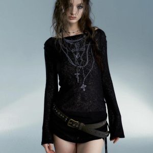 Grunge Aesthetic Cross Necklace Top - Edgy Y2K Style for Unique Outfits