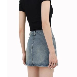 Grunge Aesthetic Fake Pocket Denim Mini Skirt for Y2K Fashion Lovers