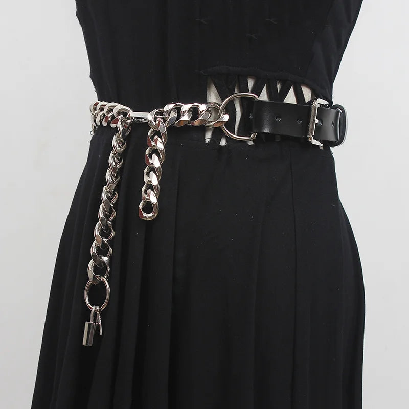 Grunge Aesthetic Faux Leather Chain Belt for Y2K Fashion and Edgy Outfits