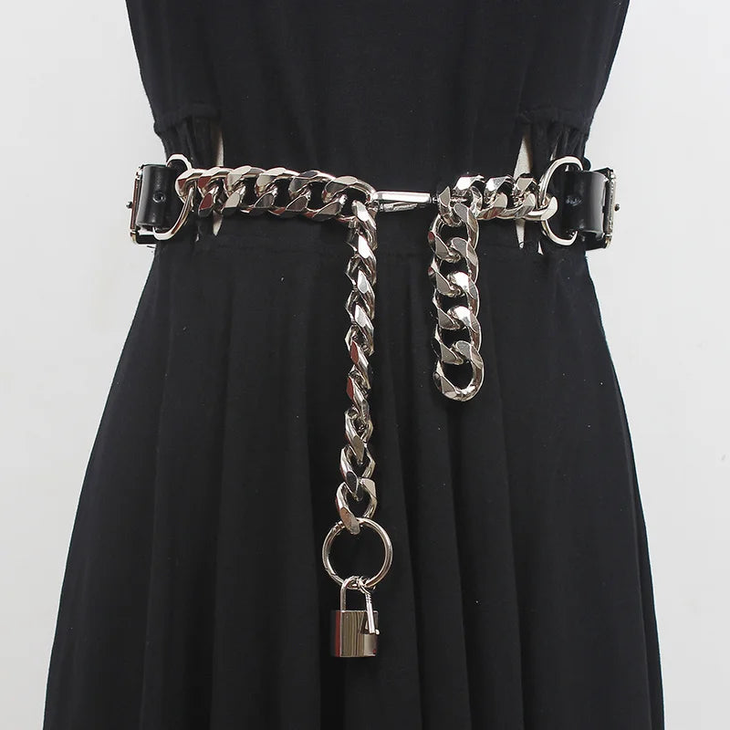 Grunge Aesthetic Faux Leather Chain Belt for Y2K Fashion and Edgy Outfits