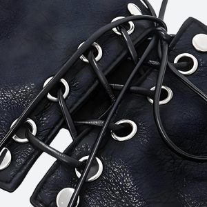 Grunge Aesthetic Faux Leather Lace-Up Crop Top for Edgy Y2K Fashion Lovers