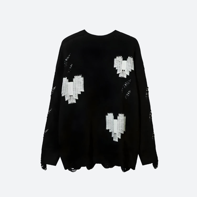 Grunge Aesthetic Pixel Hearts Knitted Sweater for Y2K Fashion Lovers