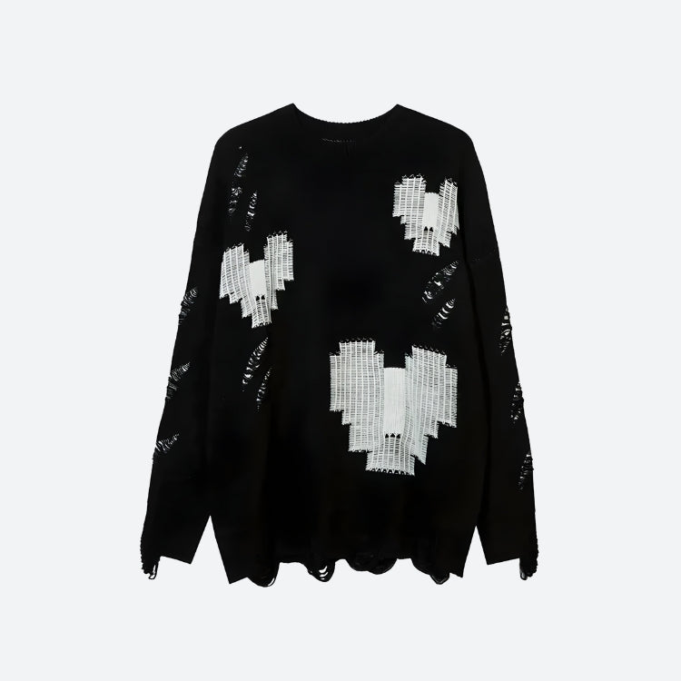 Grunge Aesthetic Pixel Hearts Knitted Sweater for Y2K Fashion Lovers