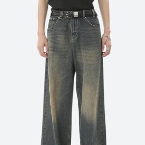 Grunge Aesthetic Wide Leg Denim Jeans for Y2K Style Outfits and Comfy Casual Looks